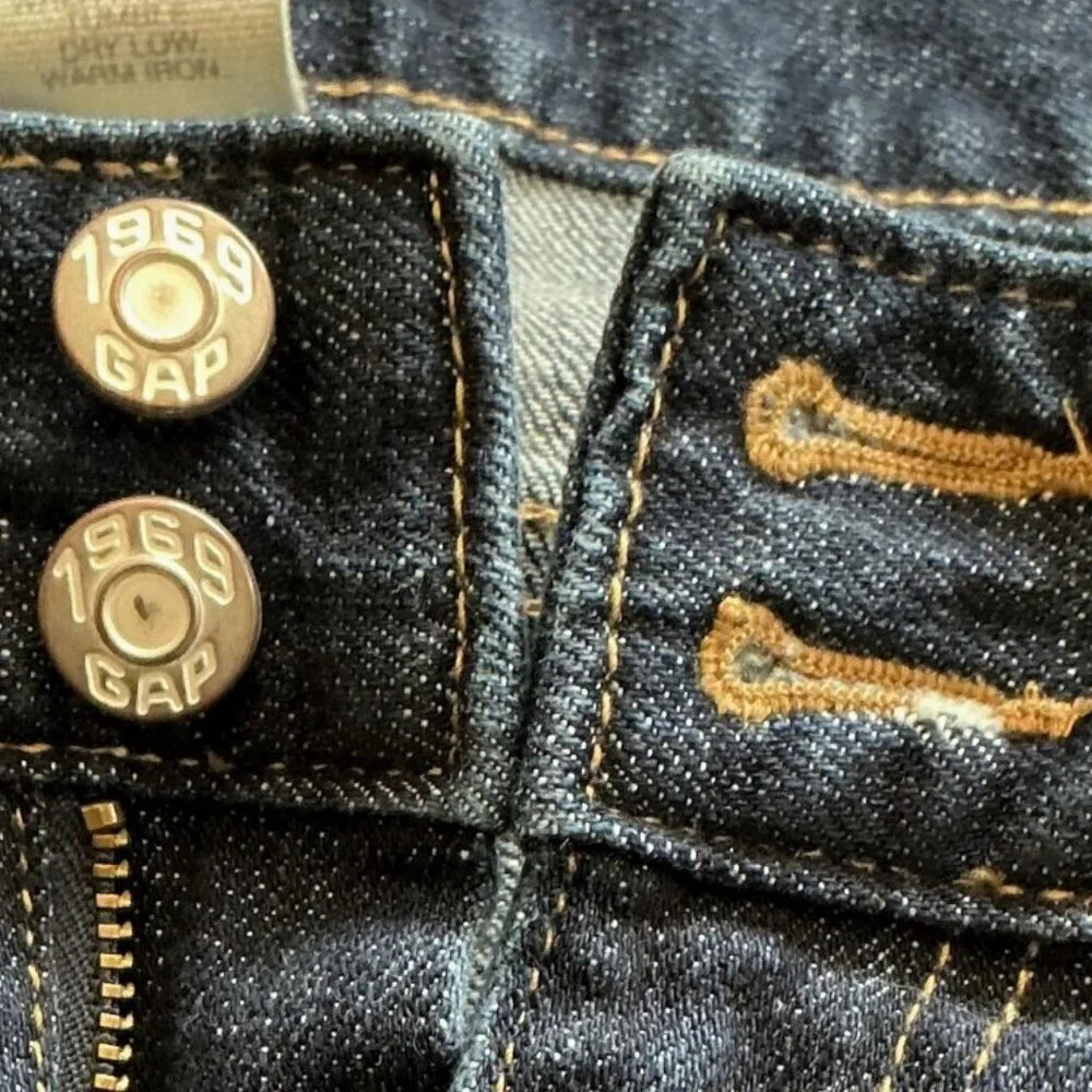 GAP ESSENTIAL BOOTCUT JEANS SIZE 14 / 32R DARK WASH DOUBLE BUTTON STRETCH GREAT